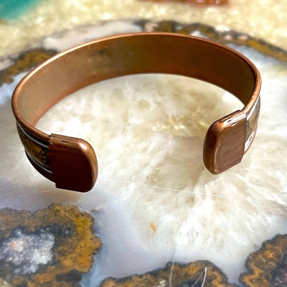 Brass Copper Engraving Sea Turtles Cuff Bracelet Vintage 70’s Handmade - Picture 4 of 4